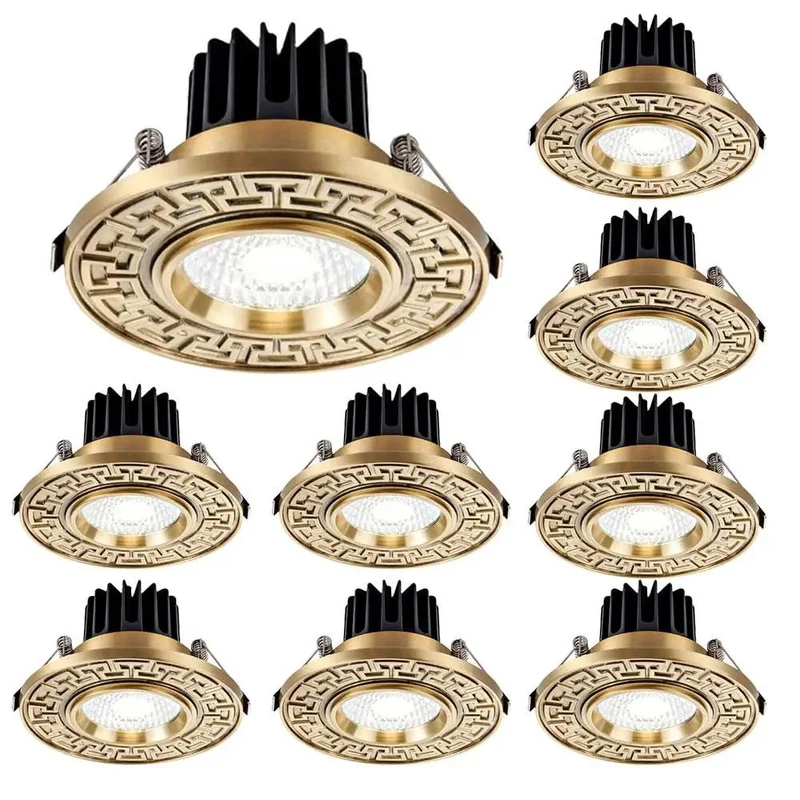 Top Notch Brass Recessed Light Trim Kit 9 Pack Dimmable Ceiling Spotlights Zero Glare Soft Diffuser Heavy Duty Heat Sink No Fuss Drop Install Smooth Glow For Home Or Office Project