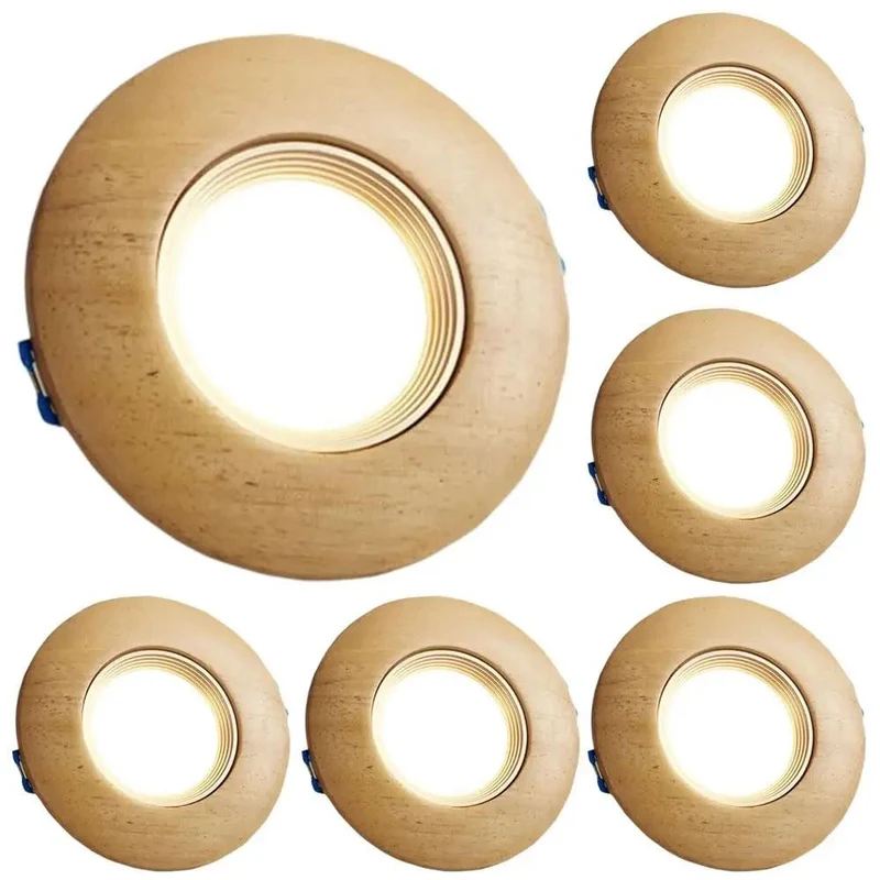 3.9 Inch Farmhouse Wood Grain Recessed Lighting Trim Kit With A Slick Vibe No Fuss Setup 7W Led Ceiling Retrofit Bundle Featuring Clean Baffle Housing For A Sweet New Glow Up Pack Of 6