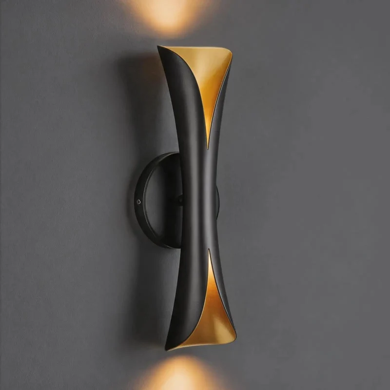 Head Turning Dimmable Led Indoor Wall Sconce Featuring Five Tunable Color Temperatures And Simple Hardwired Hookup Showcasing A Sleek Arc Shape With Matte Black And Gold Trim For Major Home Glow Up