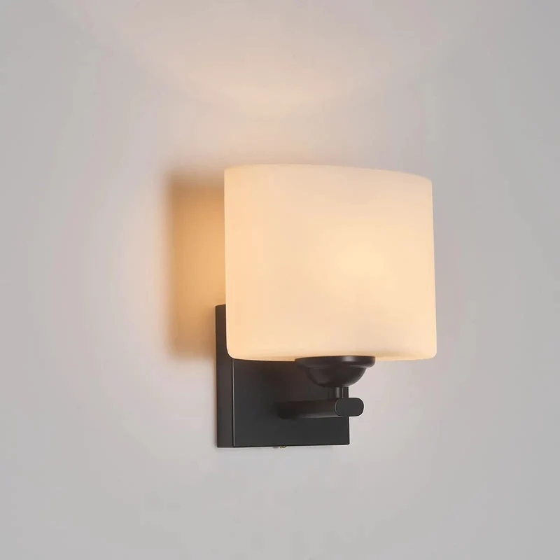 Snag This Rad Black Metal Wall Sconce Featuring Creamy Milk Glass Shade For Real Vintage Meets Modern Vibes Hardwired Indoor Light Fixture Perfect Bedroom Bathroom Decor Setup Elevates Your Space Instantly 1 Pack Included