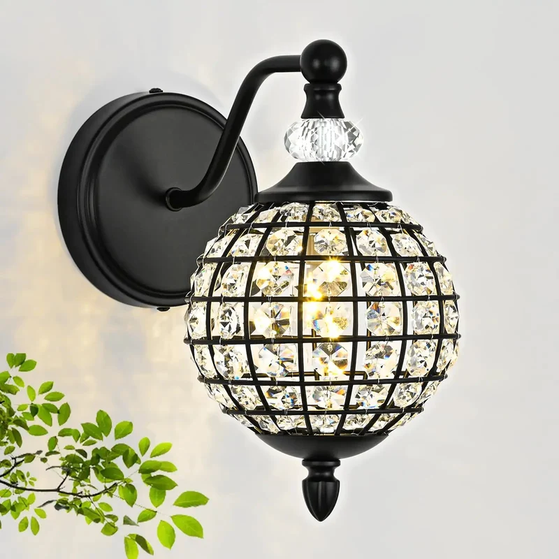 1 Piece Matte Black Wall Sconce with 105 Hand Set Crystals for a Stunning Radiant Glow Vintage Vanity Light to Level Up Your Bedroom or Living Room Decor with a Slick Sparkle and Total Bathroom Chic Vibes