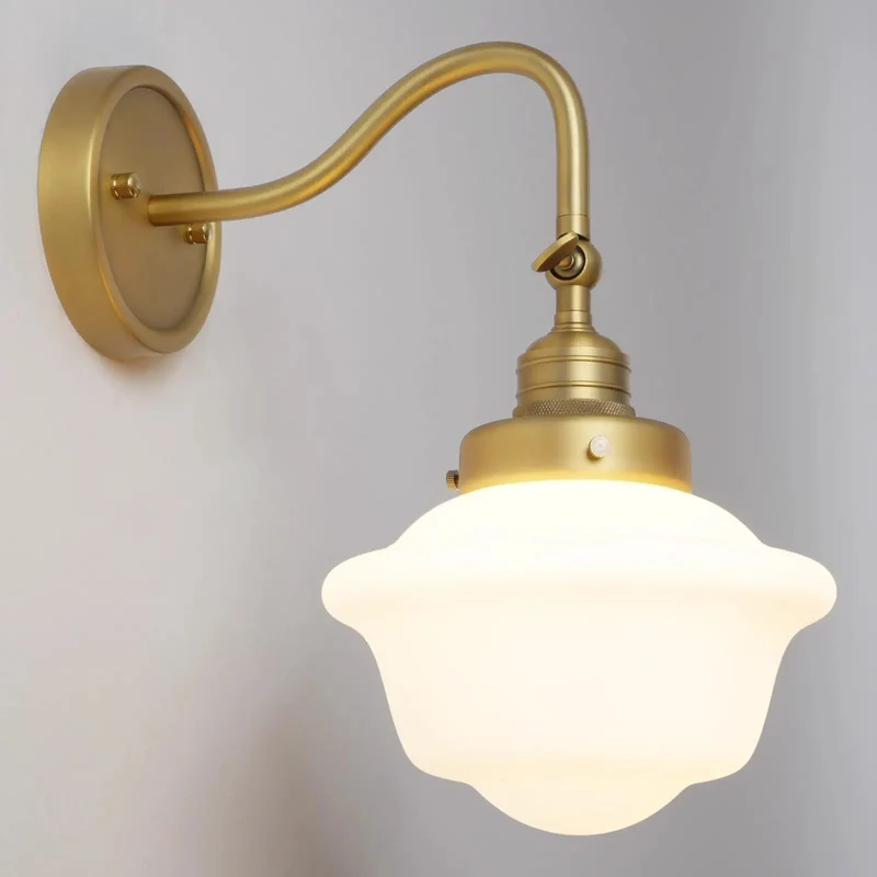 Vintage Adjustable Arm Wall Sconce Featuring Smooth Milk White Glass Shade For Bathroom Vanity Bedroom Reading Fixture And Hallway Accent Hella Durable Build With Killer Ambient Lighting For Your Space