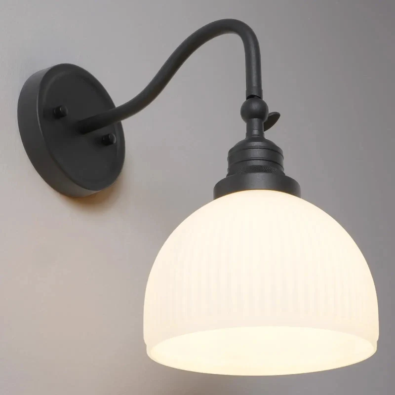 Straight Up Vintage Wall Sconce One Light With White Striped Glass Globe Shade Rustic Metal Fixture For Bedroom Hallway Total Standout Piece That Is Truly Built Different With Solid Metal Arms And Matte Coating