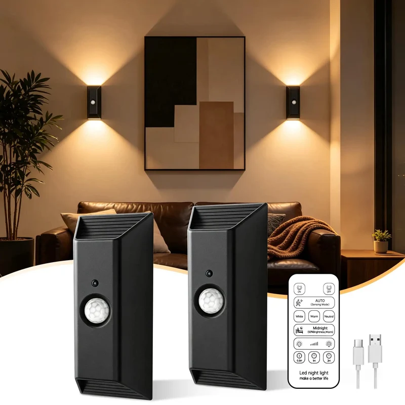 Slick Rechargeable Motion Sensor Lights For Indoor Use, No Sweat Drill Free Magnetic Wall Sconces With Heavy Duty Adhesive Base, Quick USB Charge And Easy Install, Sweet 2 Pack Set For Cozy Hallways Compact Closets And Dim Stairwells