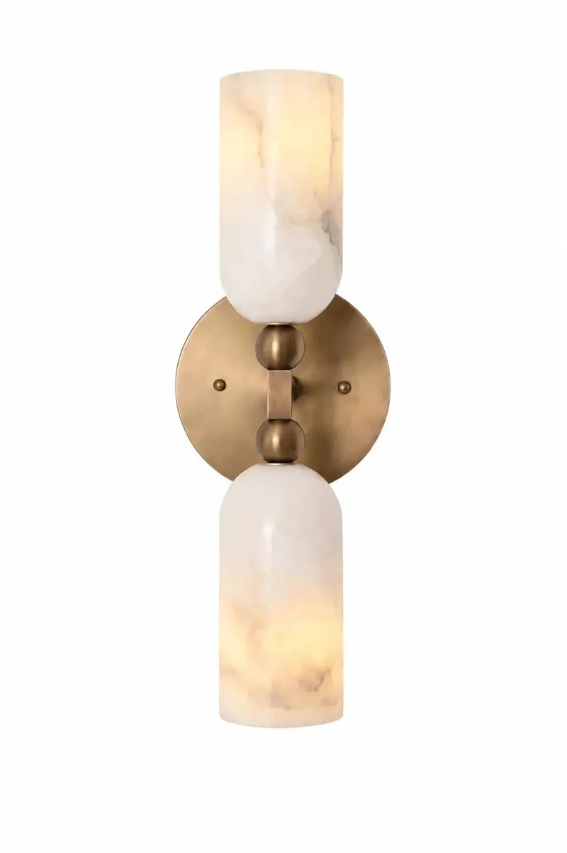 Top Shelf Alabaster Wall Sconce With Solid Brass Backplate And Double Cylinder Up Down Mount For Headturning Bedroom Living Room Or Hallway Vibe Boosting Lighting