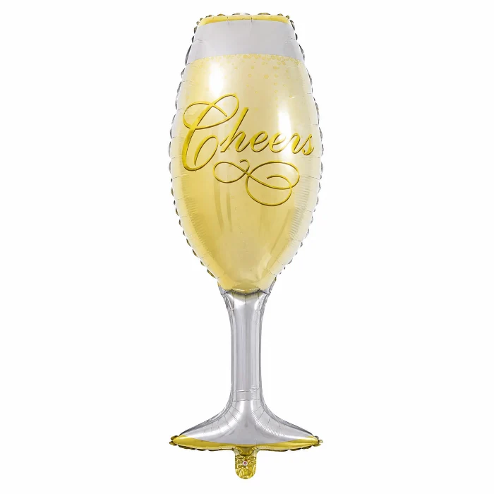 Folieballon Cheers champagneglas zilver/geel 80cm