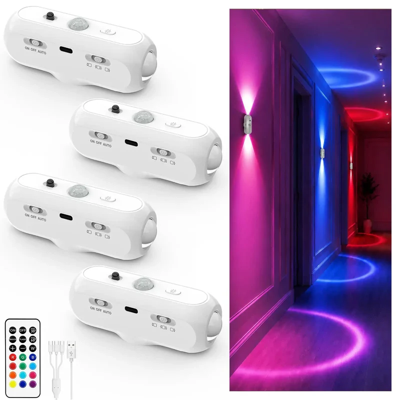 Rechargeable Wireless Led Rgb Motion Sensor Wall Sconce With Remote Delivers Dope MultiColor Ambient Lighting For Bedroom Living Room Indoor Decor
