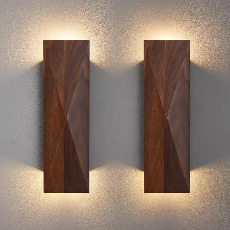 Set Of Two Genuine Walnut Wood Wall Sconces Backed By A Sleek Metal Frame Delivering Top Shelf Vintage Interior Lighting Fixtures That Bring A Slick Modern Vibe To Any Bedroom Or Living Room