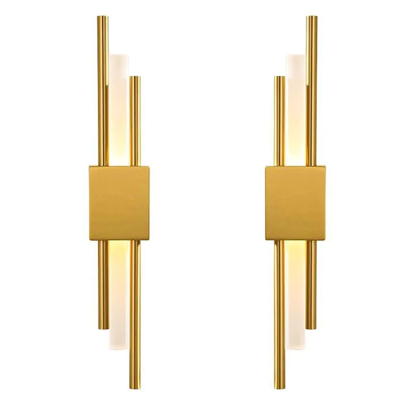 Badass Modern Gold LED Wall Sconces Pair, Hella Sleek Geometric Metal And Acrylic Vertical Lamp, Three Warm To Cool Lighting Modes, Real Style Upgrade For Bedroom Or Living Room Walls, Low Wattage