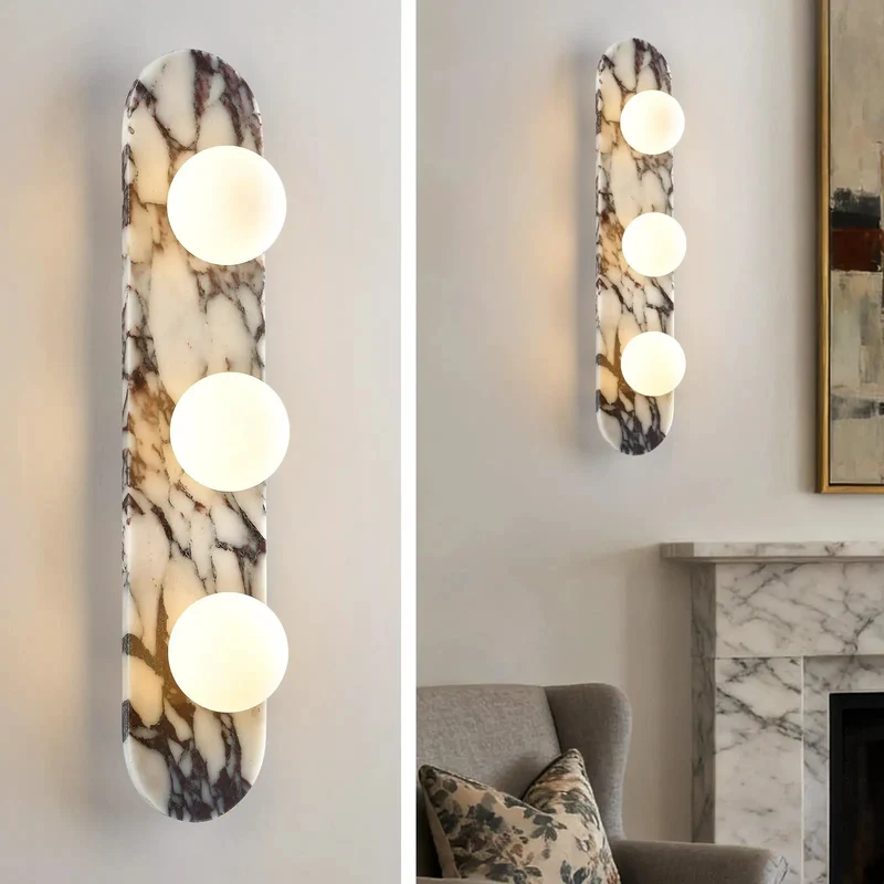 Top Shelf Calacatta Viola Natural Marble Bathroom Vanity Light Three Light Wall Sconce With Clear Glass Shade Wabi Sabi Hardwired Mirror Lamp For Hallway Living Room