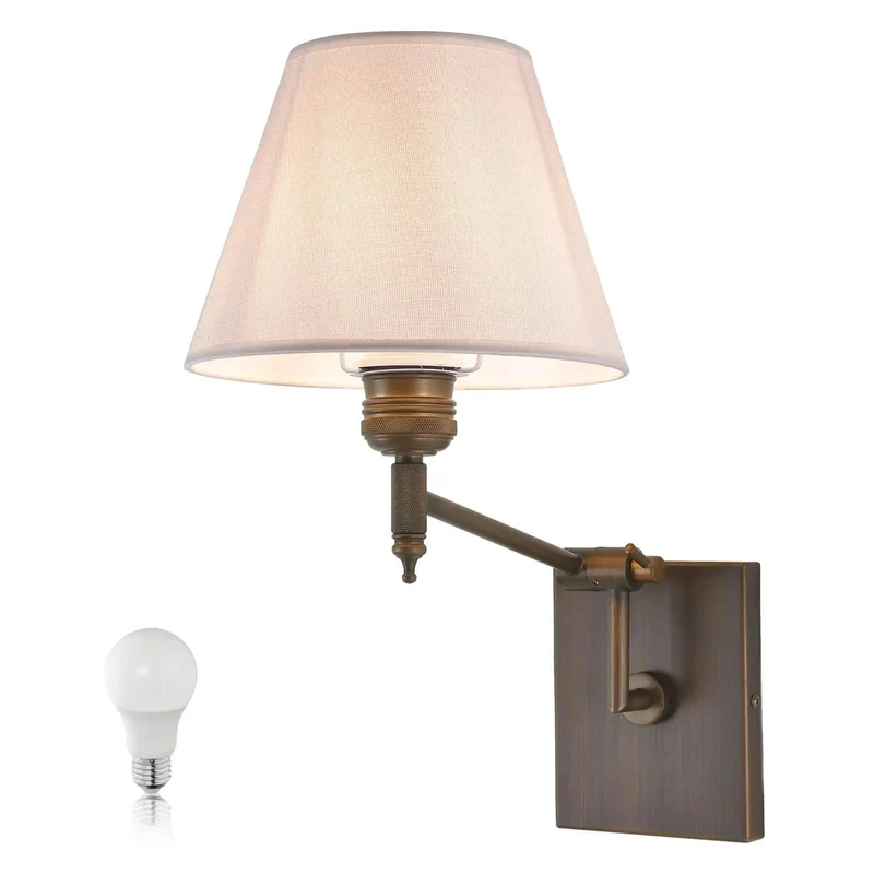 Slick Vintage Wall Sconce With Fully Adjustable Swing Arm And Crisp White Fabric Shade Hardwired Bedside Reading Light For Hella Cozy Bedroom Decor Vibes That Bring Top Tier Style