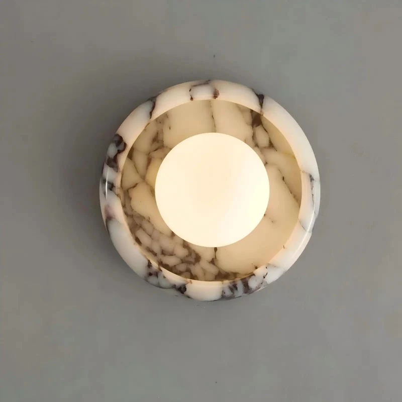 Captivating Alabaster Wall Sconce Featuring Genuine Stone Base and Creamy Milk Glass Globe Shade Hella Elevates Your Interior with Sleek Nordic Minimalist Aesthetic Ideal for Bathrooms Vanities and Hallways 7 5 Inches