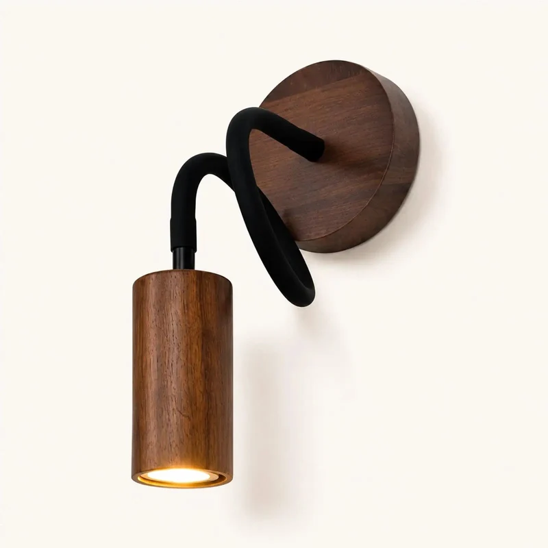 Slick Adjustable Gooseneck Wall Sconce With Modern Wood Grain Finish For Super Smooth 360 Degree Rotation And Killer Ambient Lighting For Bookshelves Or Nightstands