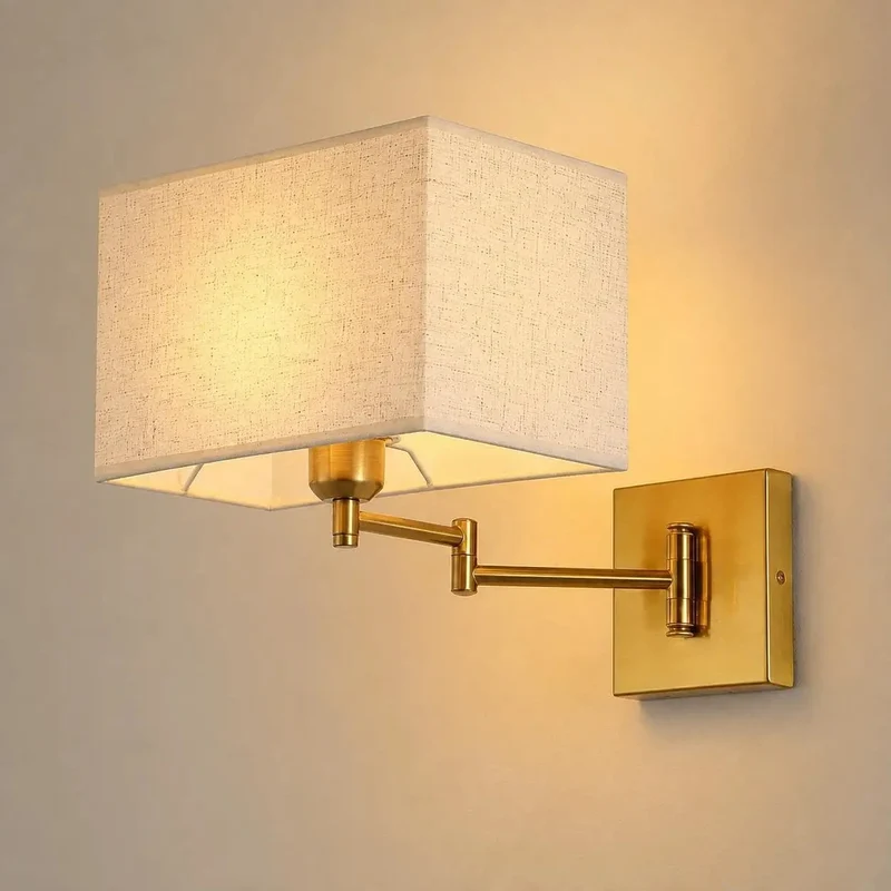 Modern Rectangular Fabric Wall Sconce Featuring Super Adjustable Swing Arm And Seamless Three Color Lighting With Warm Brass Accent To Give Your Space A Clean Glow Up And Effortless Indoor Vibe