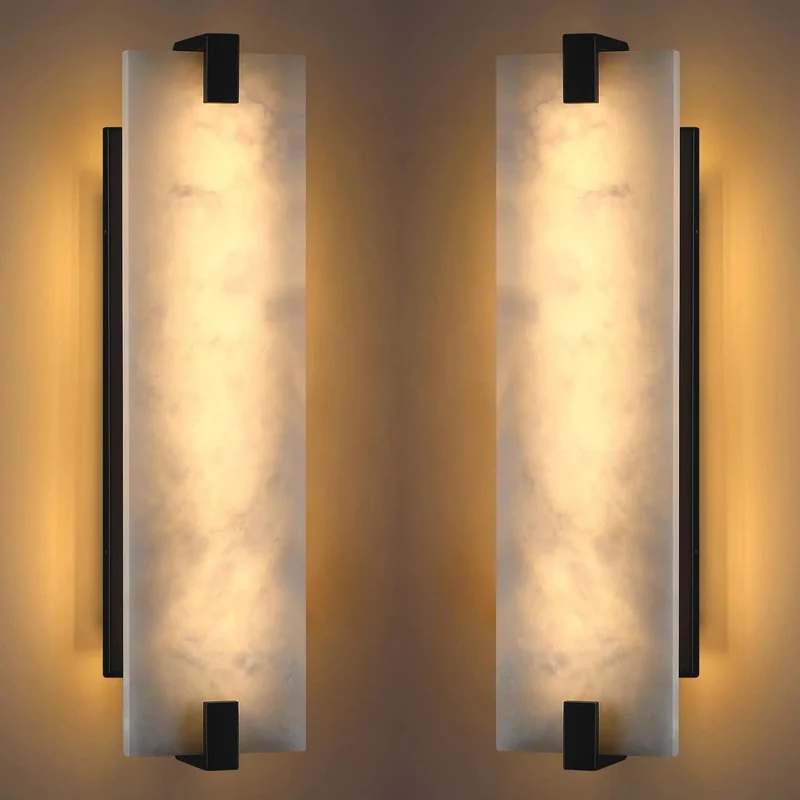22 Inch Natural Square Alabaster Marble Wall Sconce Hella Stylish Modern Bathroom Vanity Light Fully Dimmable Bedside Fixture Straight Up Glam For Master Bedroom Spaces