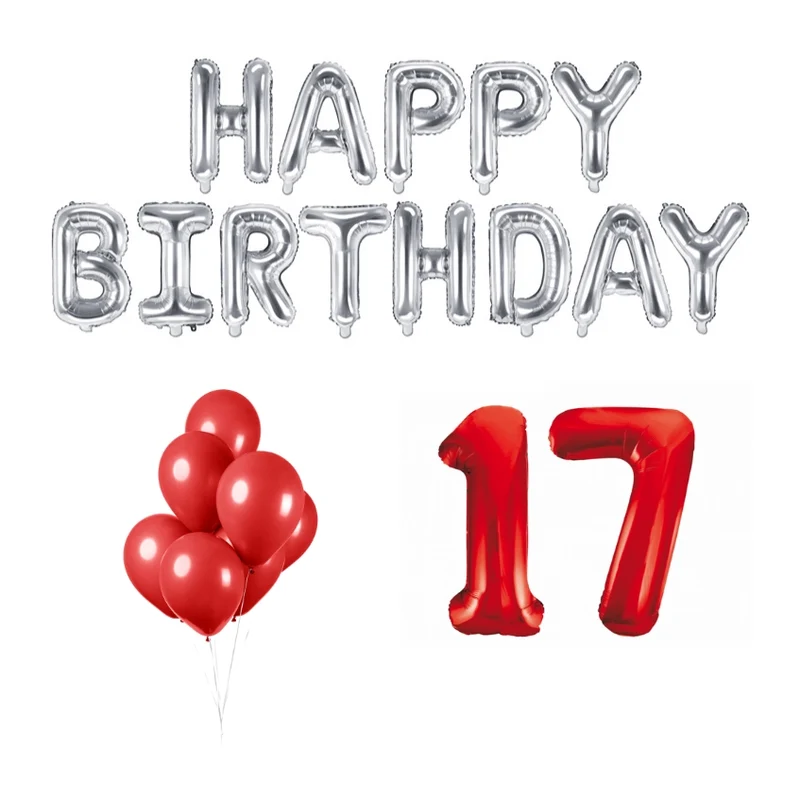 17 jaar Verjaardag Versiering Ballon Pakket rood & zilver