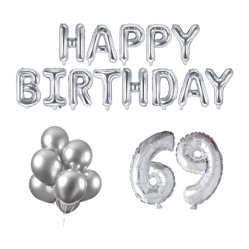69 jaar Verjaardag Versiering Ballon Pakket zilver