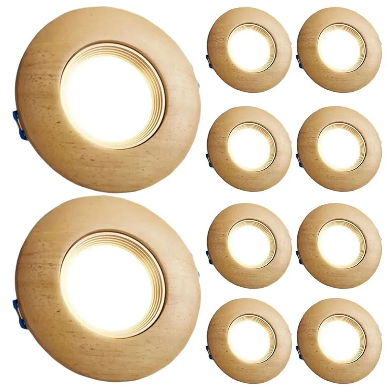 10 Pack 3.9 Inch Led Recessed Lights And Led Can Lights With Dope Wood Baffle Trim Hella Bright Dimmable Glow Adjustable 3 Color Temp Smooth Retrofit Install No Flick Buzz Top Shelf Ceiling Makeover