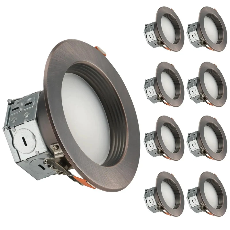 Oil Rubbed Bronze 4 Inch LED Recessed Lights 8 Pack Smooth Deep Anti Glare Baffles Adjustable 5CCT Warm To Cool White Retrofit Drop In Can Ceiling Fixtures Solid Aluminum Housing Straight Up Easy Install Top Shelf Quality For Home