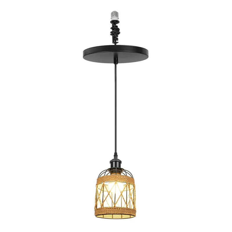 Recessed Light Conversion Kit Transforms 5 Inch Recessed Hole into Stunning Farmhouse Pendant Featuring Glass and Rattan Shade E26 Screw Socket Easy Peasy Install Creates Instant Cozy Vibes for Kitchen