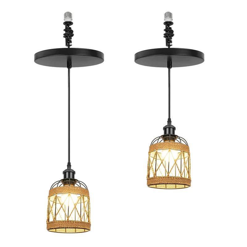 Dead Simple Recessed Can To Pendant Swap For 4 5 6 Inch Ceilings Two Light E26 Kit With Rattan Trim And Heavy Duty Aluminum Build For Kitchen Island Glow Up Projects