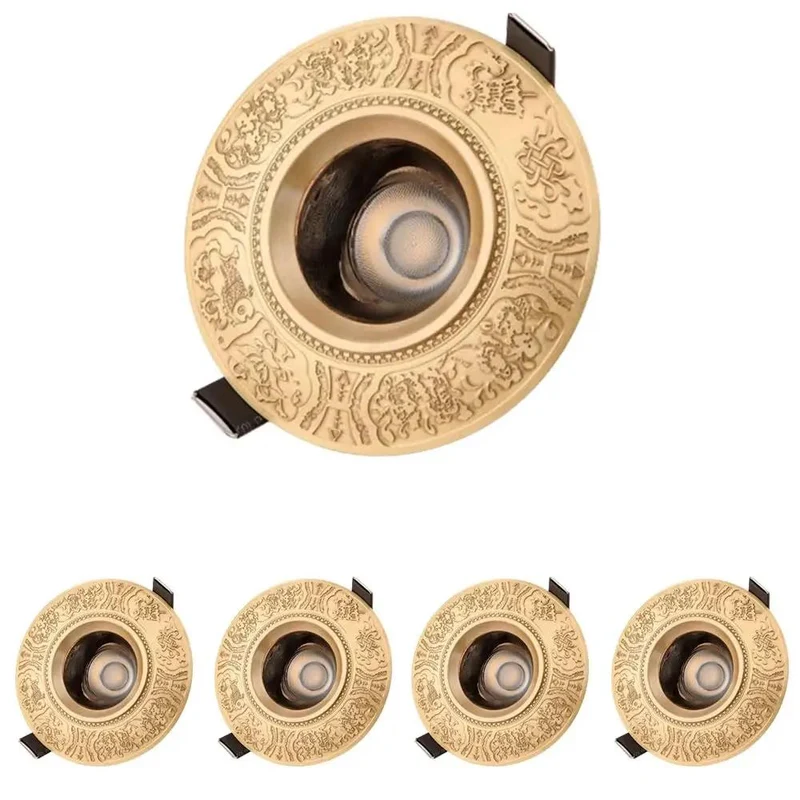 5 Pack Slick LED Recessed Ceiling Lights With Stylish Brass Pattern Trim, Dimmable 10W Recessed Can Lights Featuring 3000K To 6000K CCT, Top Shelf Glare Free Luster For Your Home Makeover, Sharp Design And Solid Brass For A Classy Vibe.