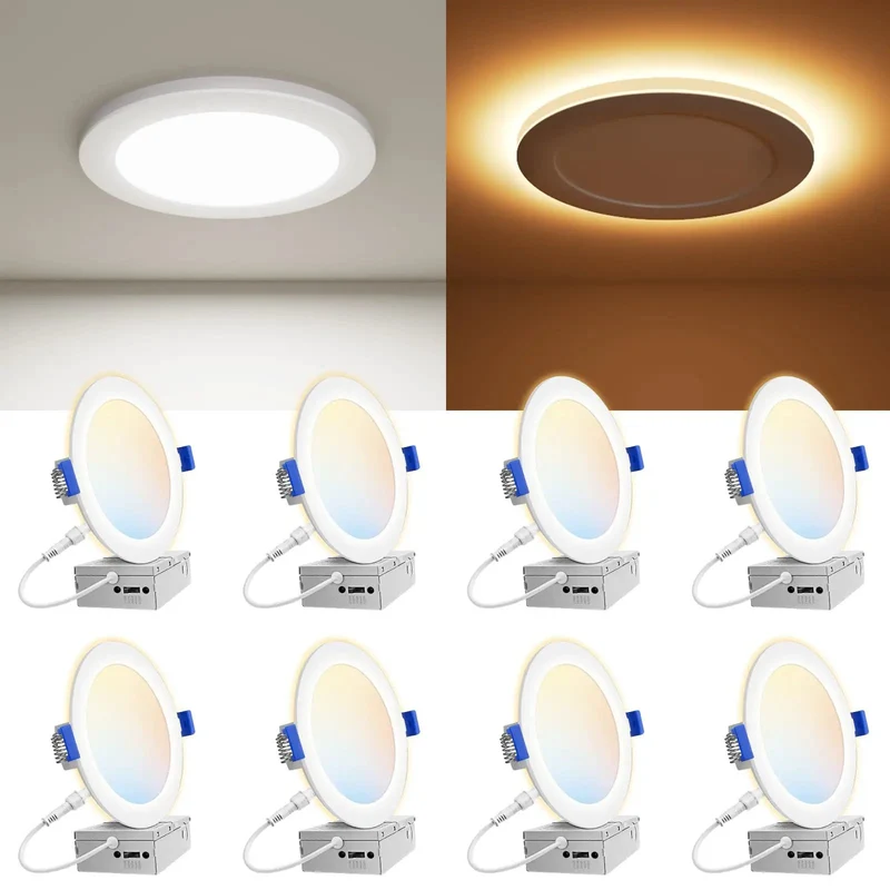 Smooth Dimming 6 Inch Recessed Led Downlights 8 Pack With 5Cct Tuning And Low Key Amber Night Light Trim Glow Dead Simple Mounting For Any Ceiling Space Top Shelf Illumination