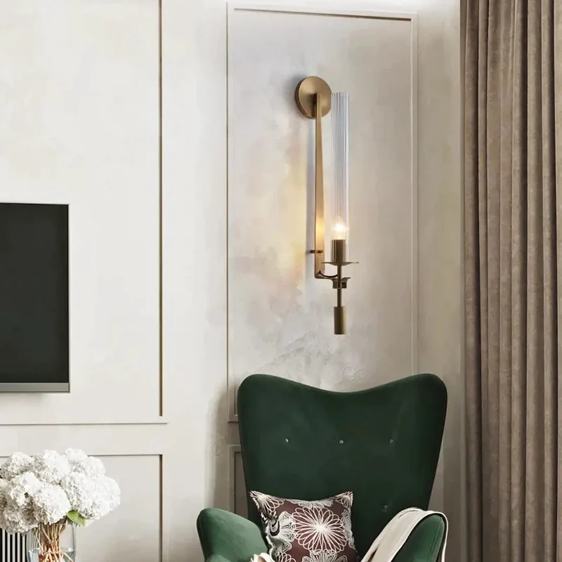 Heavy Gold Vintage Wall Sconce Featuring Killer Prismatic Clear Glass Tube And Durable Metal Lamp Body That Totally Freshens Up Living Areas While Making Bulb Swaps Super Simple For Chic Modern Home Decor Styles