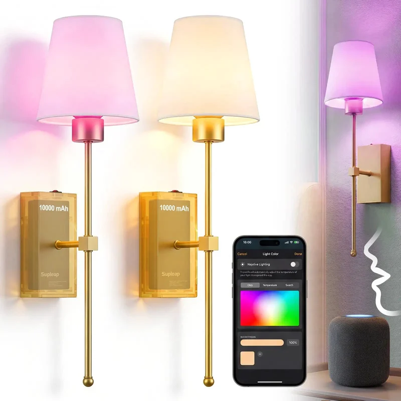 Wireless Wall Sconces Set Of Two Featuring A Massive Rechargeable Battery With Matter Compatible Smart Lighting That Hooks Up Effortlessly To Alexa Apple Home And Google For A Dead Simple And String Free Setup