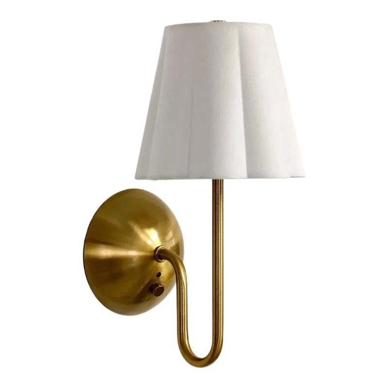 Effortless Cordless Wall Sconce With Scalloped Fabric Shade And Remote Control Brass Finish Dimmable Led Night Light Usb Rechargeable Interior Fixture For Super Chill Home Glow Up
