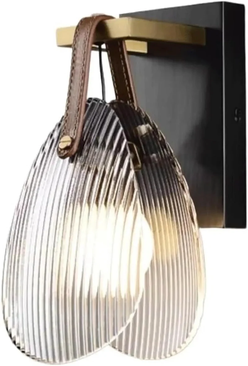 Slick Brass Fluted Glass Wall Sconce With Ribbed Texture And Top Shelf Leather Strap Tri Color Adjustable Lamp Easy Mount Adds Serious Edge To Any Bedroom Or Hallway