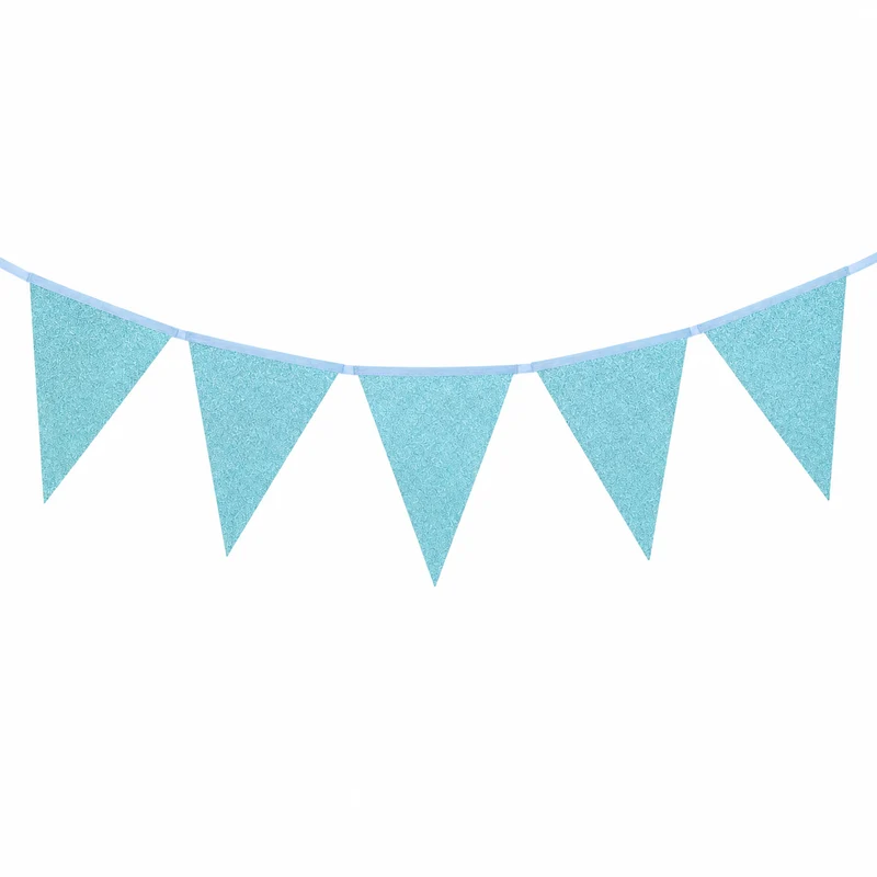 Vlaggenlijn glitter lichtblauw groot - 6m (10 vlaggen)