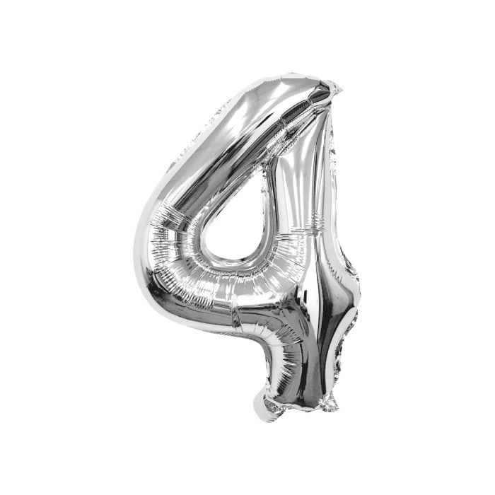 Folieballon cijfer 4 zilver - 70 cm