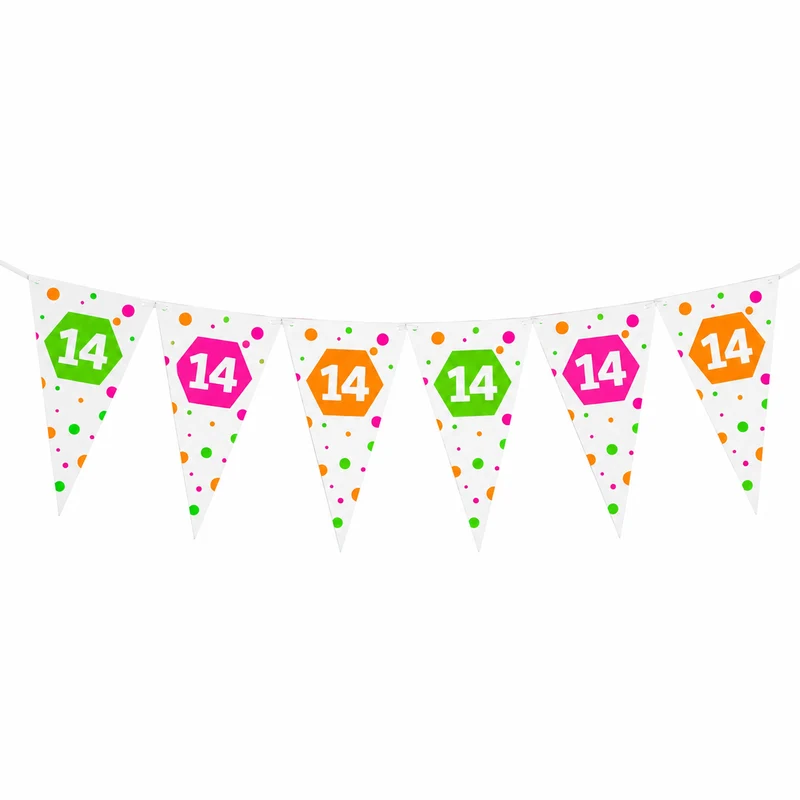 Vlaggenlijn neon 14 jaar - 4m (15 vlaggen)