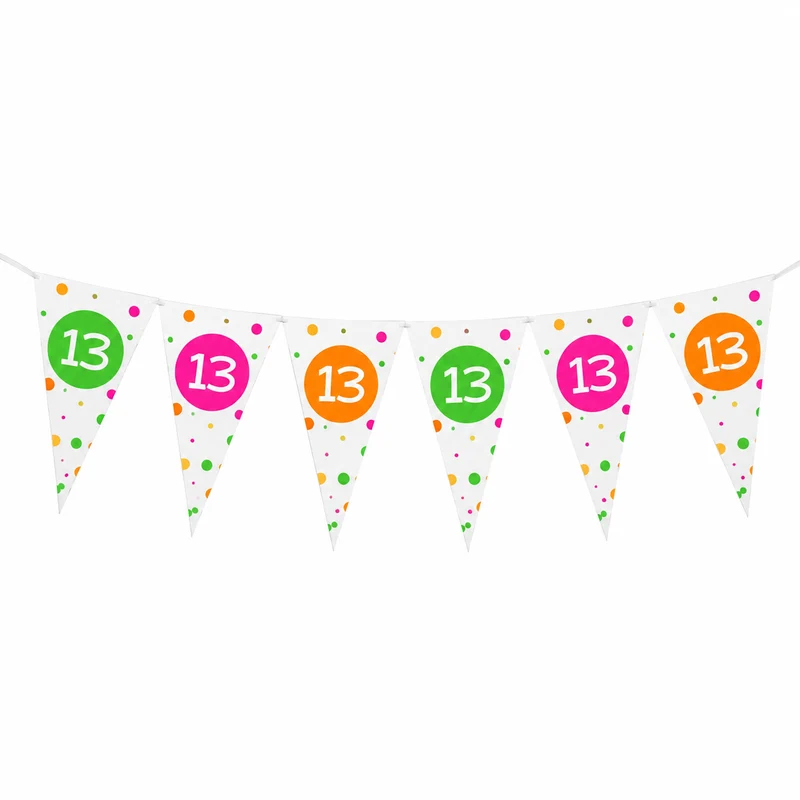 Vlaggenlijn neon 13 jaar - 4m (15 vlaggen)