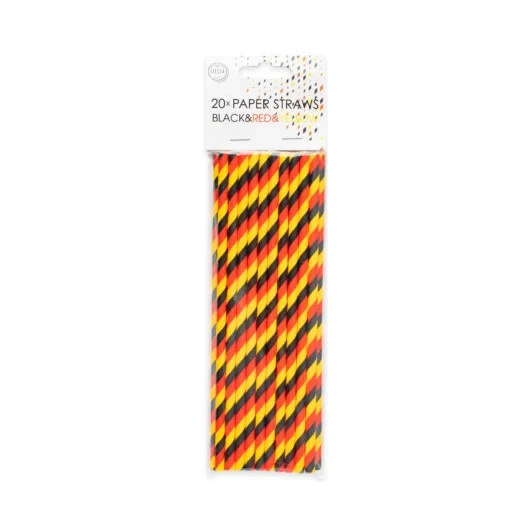 Papieren rietjes geel, zwart, rood 20 stuks