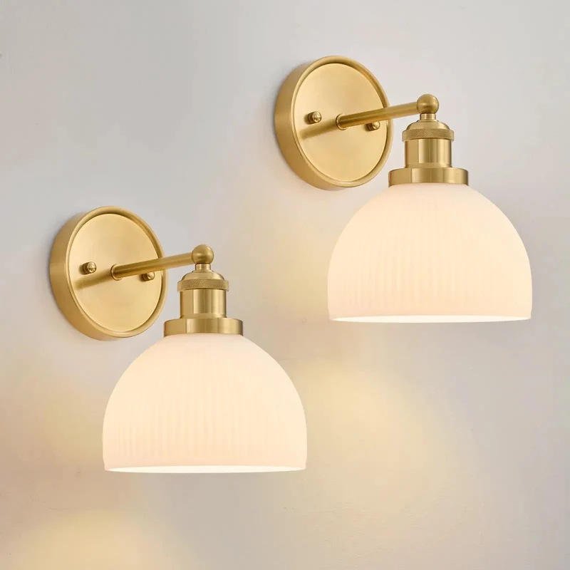 Set Of Two Vintage Milk Glass Wall Sconces Featuring Hand Blown Frosted Shades And Antique Gold Brass Finish Main Character Ambiance With Zero Harsh Glare Straight Up Kitchen Bathroom Upgrade
