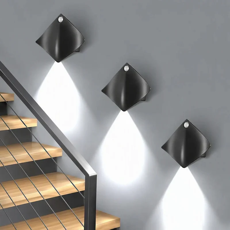 3 Pack Slick Motion Sensor Wall Sconces Battery Operated LED Wireless Night Light Magnetic Mount Hassle Free Setup For Staircase Hallway Bedroom Kitchen Counter Cool White Glow Automatic Shutoff