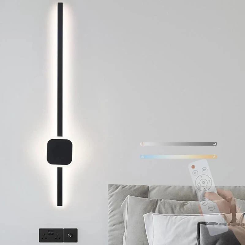 Sleek Dimmable LED Wall Sconce With Remote And Smooth Switch Operation Shift From Mellow Warm To Zippy Cool White Modern Aluminum Acrylic Strip Light For Hallway Bedroom Lounge Upgrade Your Space Black 80 Cm