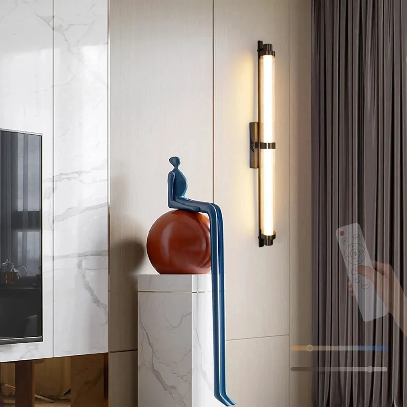 Chill Modern Wall Sconce With Smooth Remote Dimmable Solid Stainless Steel Frame Rust Resistant Glass Tube Zero Hassle Setup Dope Minimalist Lighting Prime For Bedroom Hallway Black 70 Cm
