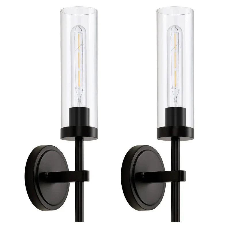 Matte Black Wall Sconces Set Of Two Hardwired Vanity Lights With Clear Glass Shade Solid Steel Frame For Damp Areas A Flat Out Slick Upgrade That Slaps For Any Bedroom Setup