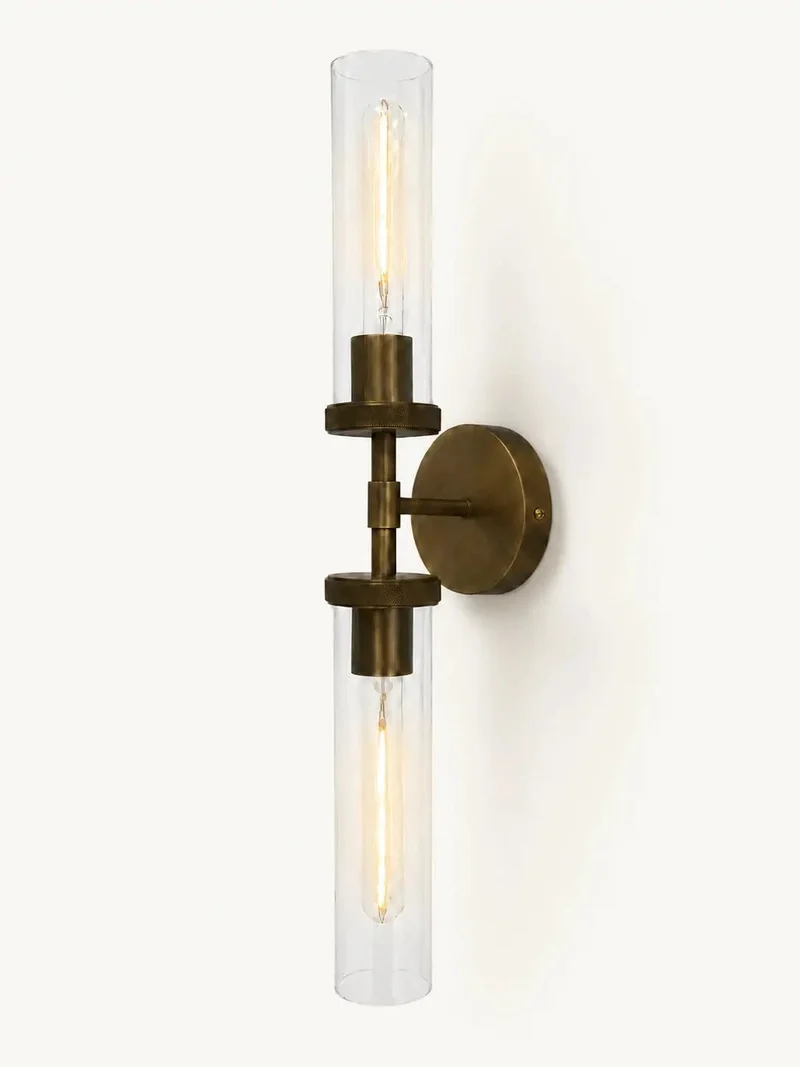 22 Inch Hardwired Bronze Wall Sconce With Clear Glass Two Light Fixture Built Tough Premium Steel Tarnish Resistant Warm Bronze Knurled Shade For Master Bedrooms And Showers Bulbs Included