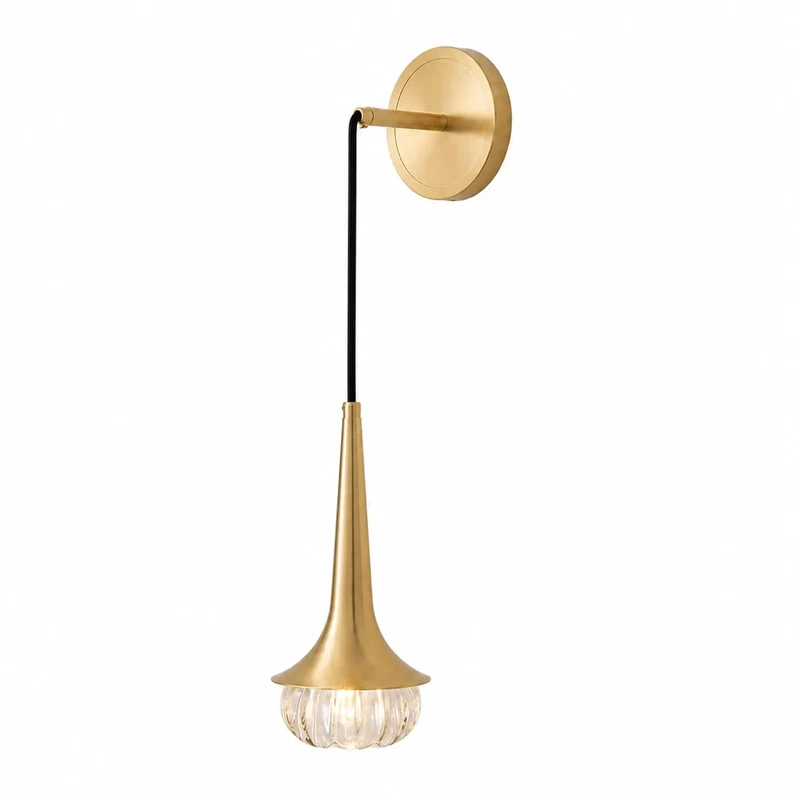 Slick Brushed Brass Wall Sconce With Clear Ribbed Glass Shade Modern Hardwired Wall Lamp For Bathroom Vanity Bedroom Home Setup And Living Room Glow Up