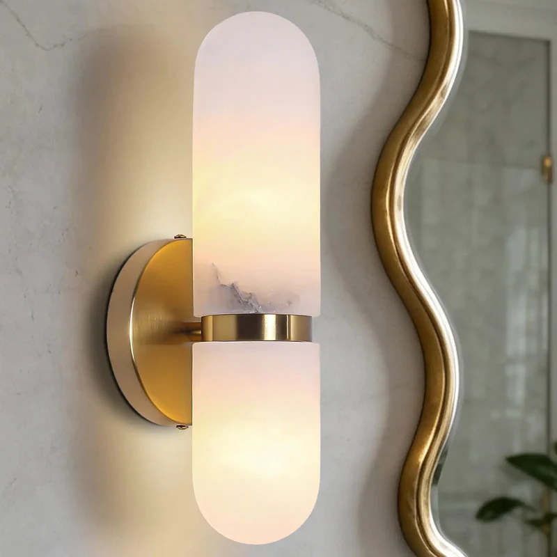 Built Different Alabaster Wall Sconces In Sleek Gold Brass Finish, Dual Cylinder Marble Shades, 13 Inches Tall, Bulb Included, Adds Instant Vibe And Zero Hassle Setup Today