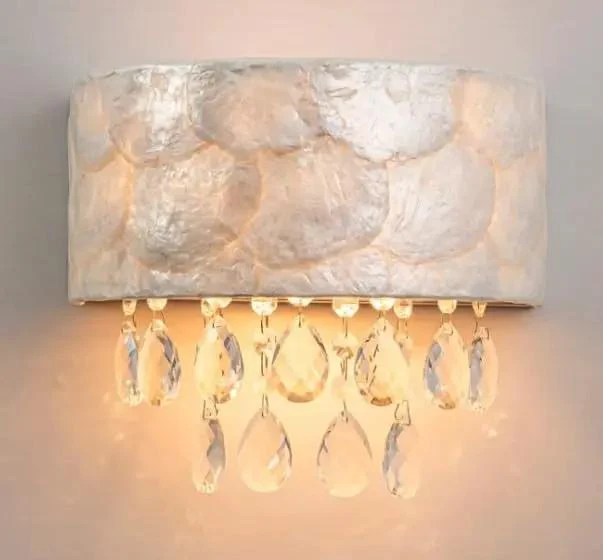Killer Coastal Vibe Capiz Shell Wall Sconces With Gold Accents And Crystal Droplets For Top Shelf Living Room Lighting And Boss Level Home Decor Ambiance