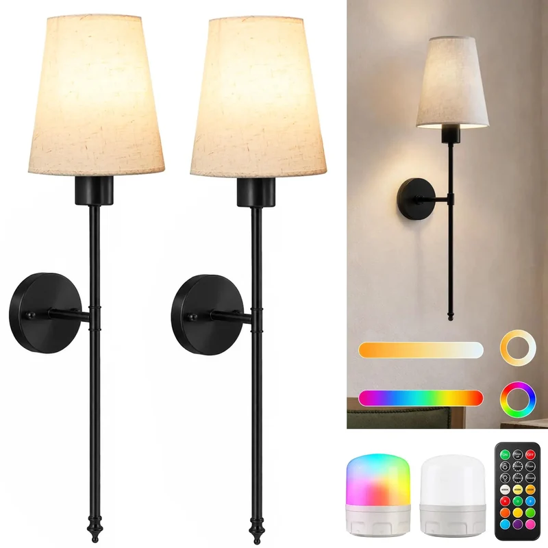 Black Battery Operated Wall Sconces Set Of Two With RGBWW Remote Dimming Super Quick Wireless Mounting Straight Forward Setup Zero Wiring Hassles Lowkey Amazing Ambient Glow Upgrade For Home