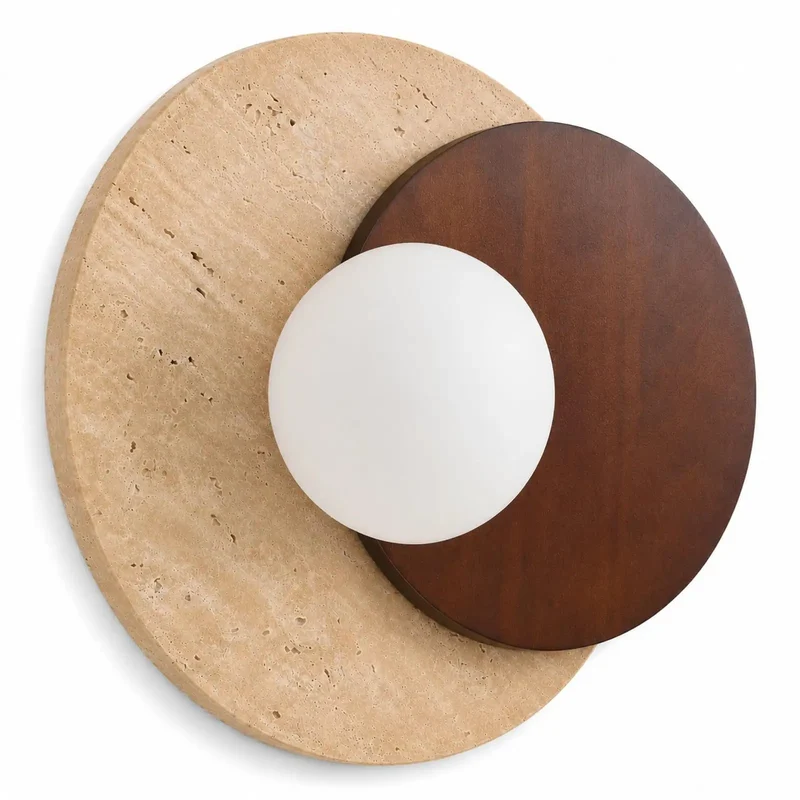 Handcrafted Japandi Wall Sconce With Milk Glass Globe Natural Yellow Travertine And Solid Wood Hardwired Light Fixture Chill Wabi Sabi Vibes Fresh Home Decor Dope Finish Lighting For Smooth Modern Spaces