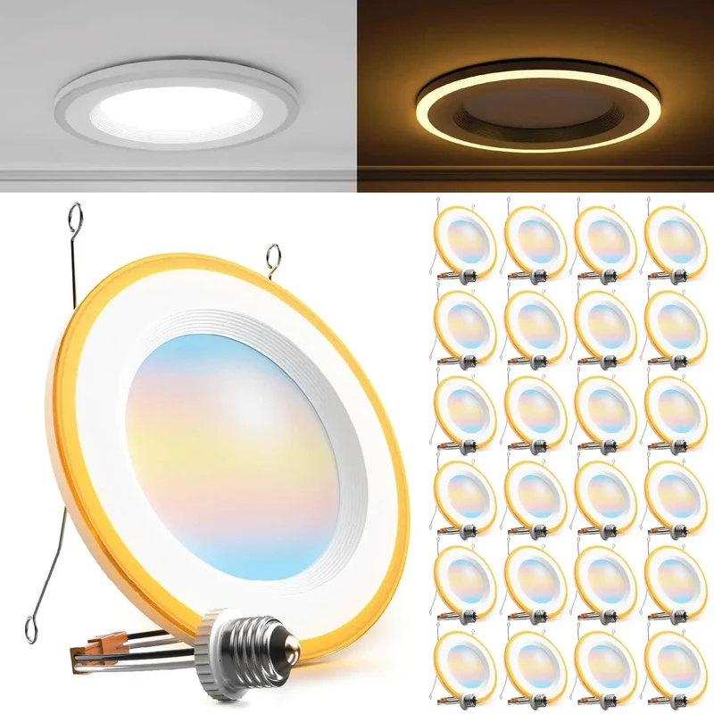 Pro Grade Tough As Nails 6 Inch Led Recessed Downlights With Built In Nightlight 24 Pack Flexible Kelvin Settings Smooth Dimming Can Lights For Bathrooms