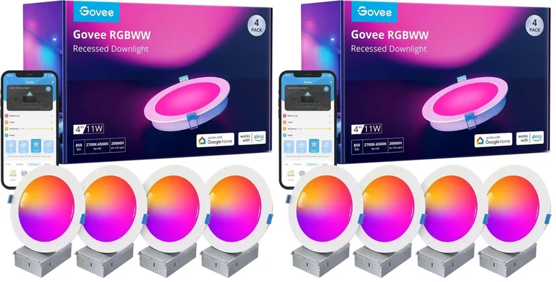 4 Inch Smart Recessed Lighting 800 Lumen LED Downlights 8 Pack With Wireless And Bluetooth Control Straight Up Ceiling Glow Smooth App Integration For Modern Home Vibes