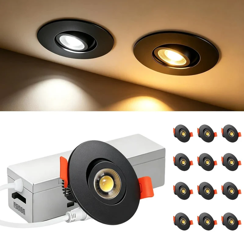 Sleek 2 Inch Gimballed Led Recessed Can Lights Featuring Slick 360 Degree Rotation And Smooth Glide Tilt Waterproof Etl Certified Bathroom Downlights 6 Watt Dimmable Black Fixtures Rock Solid Build 12 Pack